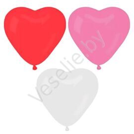 Сердце 12'' Пастель Ассорти (красный/белый/розовый) (50 шт)