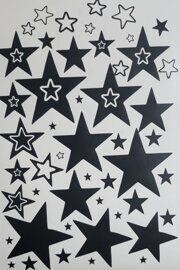 Наклейка "Звезды №2" 60 шт на листе А4 черный. Размер от 1 до 8 см.
