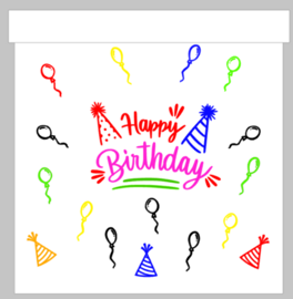 Наклейка на коробку "Happy Birthday" (цветные шары)