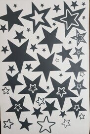 Наклейка "Звезды №2" 60 шт на листе А4 графит. Размер от 1 до 8 см.