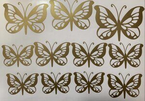 Наклейка "бабочки" 11 шт на листе А4 золото