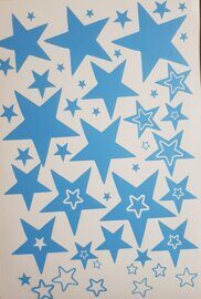 Наклейка "Звезды №2" 60 шт на листе А4 голубой. Размер от 1 до 8 см.