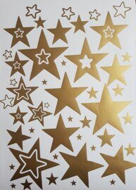 Наклейка "Звезды №2" 60 шт на листе А4 золото. Размер от 1 до 8 см.